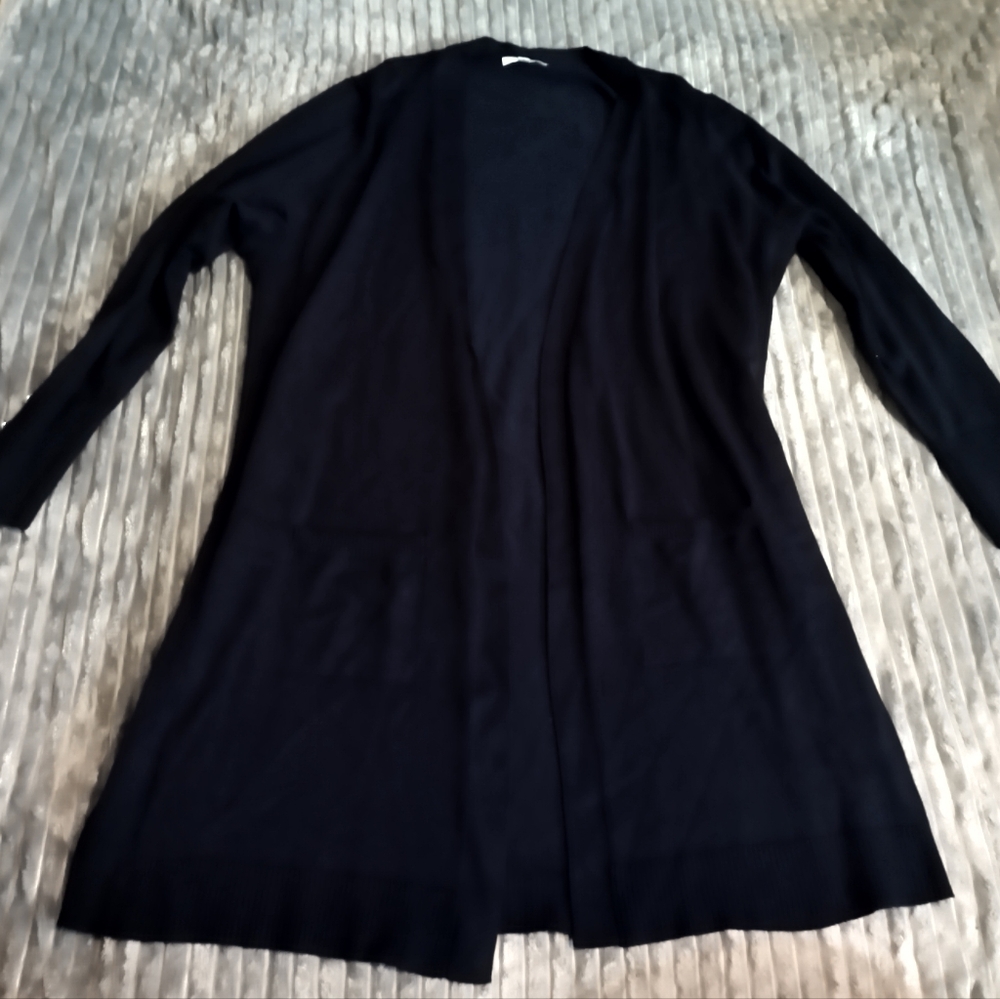 Women's 89th + Madison Size 2XL Navy Blue Open Knit Cardigan Long